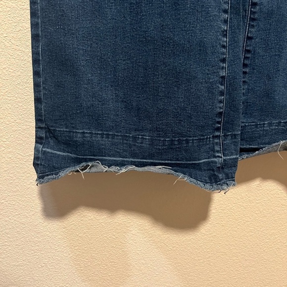 Blue Flare Wide Leg Jeans with Raw Hem - Picture 2 of 4